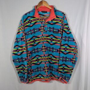 Southern Marsh HARBUCK Fleece Aztec Teal Turquoise Southwest XL 1/4 zip pullover